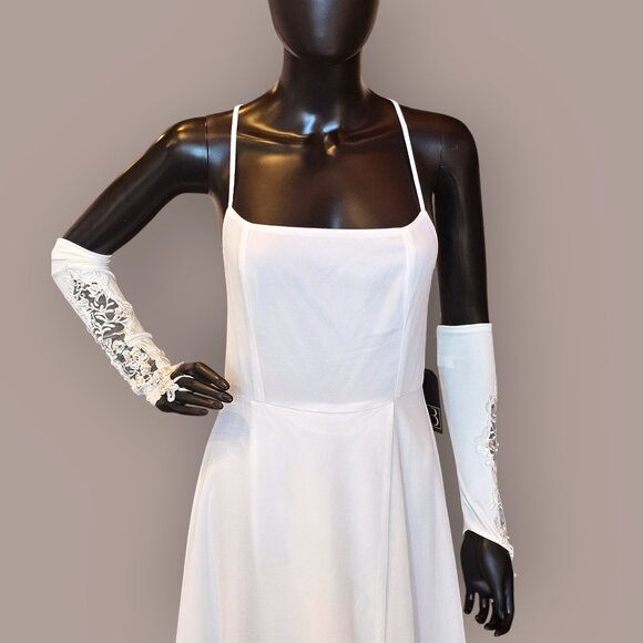 Arabella Bridal Accessories - Elbow Stretch Jersey Ivory Lace Gauntlet Glove